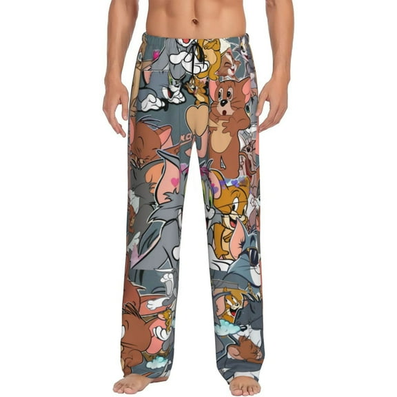 Tom And Jerry Men's Pajama Pants Cartoon All Over Print Elastic Waistband Sleep Pants with Pockets Drawstring, Soft Unisex Lounge Bottoms Sleepwear