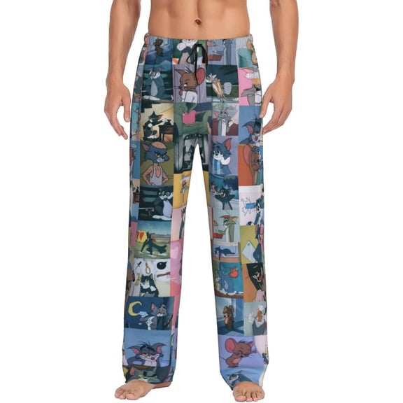 Tom And Jerry Men's Pajama Pants Cartoon All Over Print Elastic Waistband Sleep Pants with Pockets Drawstring, Soft Unisex Lounge Bottoms Sleepwear