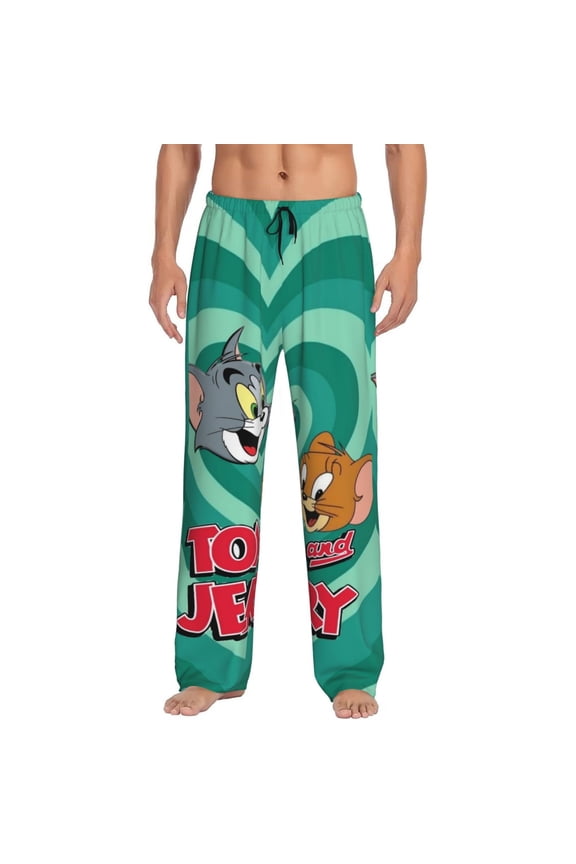 Tom And Jerry Men's Pajama Pants Cartoon All Over Print Elastic Waistband Sleep Pants with Pockets Drawstring, Soft Unisex Lounge Bottoms Sleepwear