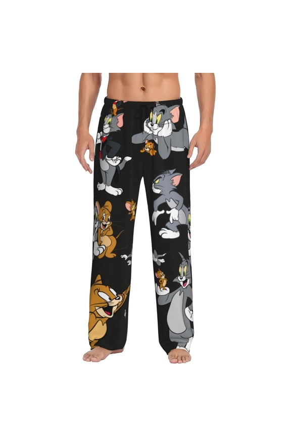Tom And Jerry Men's Pajama Pants Cartoon All Over Print Elastic Waistband Sleep Pants with Pockets Drawstring, Soft Unisex Lounge Bottoms Sleepwear