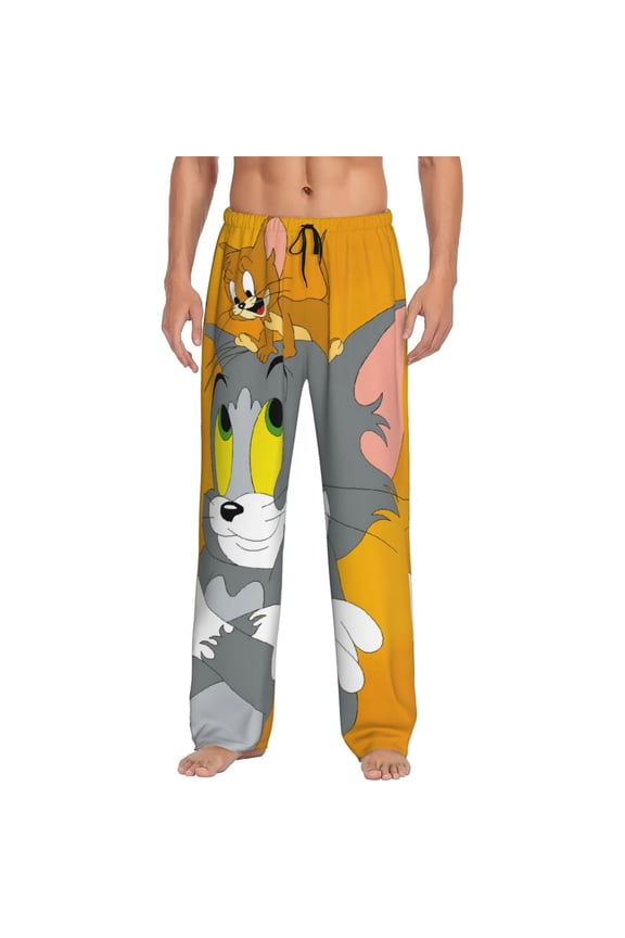 Tom And Jerry Men's Pajama Pants Cartoon All Over Print Elastic Waistband Sleep Pants with Pockets Drawstring, Soft Unisex Lounge Bottoms Sleepwear