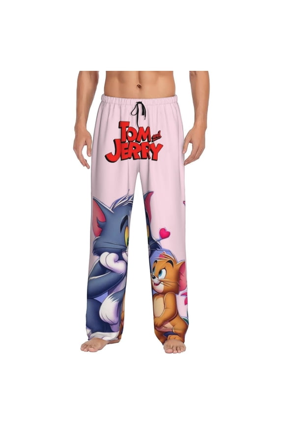 Tom And Jerry Men's Pajama Pants Cartoon All Over Print Elastic Waistband Sleep Pants with Pockets Drawstring, Soft Unisex Lounge Bottoms Sleepwear