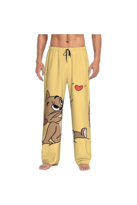 Tom And Jerry Men's Pajama Pants Cartoon All Over Print Elastic Waistband Sleep Pants with Pockets Drawstring, Soft Unisex Lounge Bottoms Sleepwear