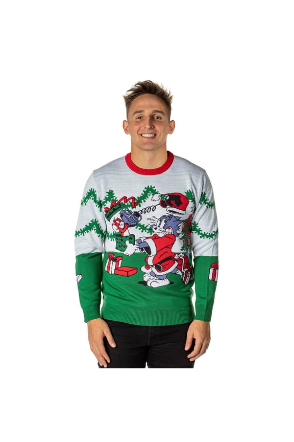 Tom And Jerry Men's Surprise Christmas Present Ugly Sweater Knit Pullover