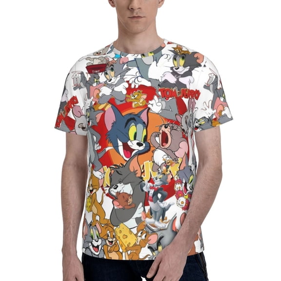 Tom And Jerry Men's T-Shirt Graphic Print Crew Neck Unisex Short Sleeve Hip Hop Adults Tees Top Streetwear