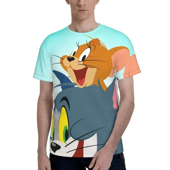 Tom And Jerry Men's T-Shirt Graphic Print Crew Neck Unisex Short Sleeve Hip Hop Adults Tees Top Streetwear