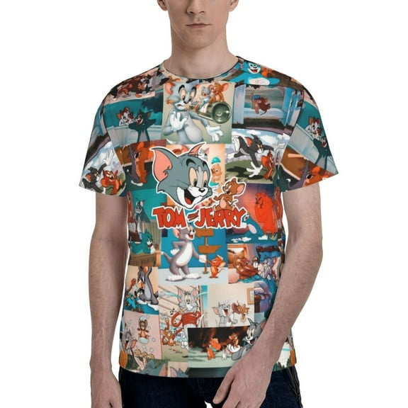 Tom And Jerry Men's T-Shirt Graphic Print Crew Neck Unisex Short Sleeve Hip Hop Adults Tees Top Streetwear