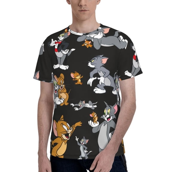 Tom And Jerry Men's T-Shirt Graphic Print Crew Neck Unisex Short Sleeve Hip Hop Adults Tees Top Streetwear