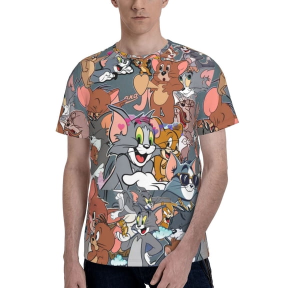 Tom And Jerry Men's T-Shirt Graphic Print Crew Neck Unisex Short Sleeve Hip Hop Adults Tees Top Streetwear