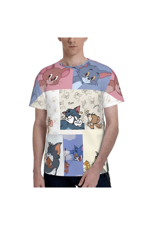 Tom And Jerry Men's T-Shirt Graphic Print Crew Neck Unisex Short Sleeve Hip Hop Adults Tees Top Streetwear