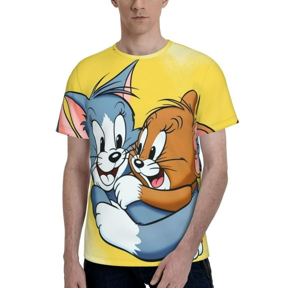 Tom And Jerry Men's T-Shirt Graphic Print Crew Neck Unisex Short Sleeve Hip Hop Adults Tees Top Streetwear