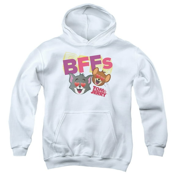 Tom And Jerry Movie Bffs Kids Pull-Over Hoodie (Large) for Youth Boys and Girls, White