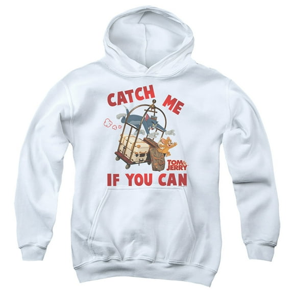 Tom And Jerry Movie Catch Me If You Can Kids Pull-Over Hoodie (Large) for Youth Boys and Girls, White