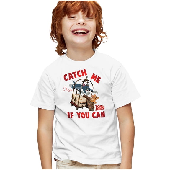 Tom And Jerry Movie Catch Me If You Can Kids T Shirt (X-Large) for Youth Toddler Boys and Girls, White