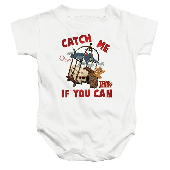 Tom And Jerry Movie Catch Me If You Can Unisex Infant Snap Suit for Baby (6 Months) White