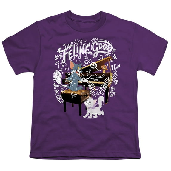 Tom And Jerry Movie Feline Good Kids T Shirt (Small) for Youth Toddler Boys and Girls, Purple