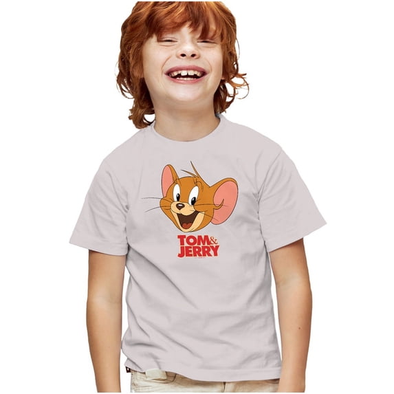 Tom And Jerry Movie Jerry Head Kids T Shirt (Medium) for Youth Toddler Boys and Girls, Silver