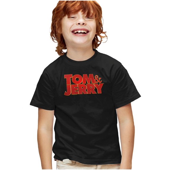 Tom And Jerry Movie Movie Logo Kids T Shirt (Small) for Youth Toddler Boys and Girls, Black