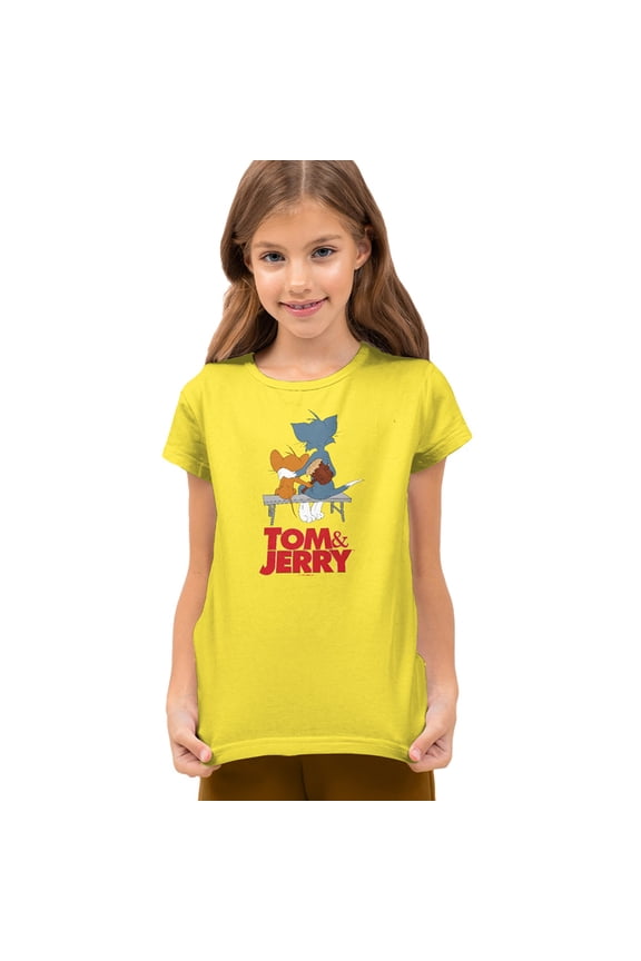 Tom And Jerry Movie Park Bench Kids T Shirt (Large) for Youth Toddler Boys and Girls, Yellow