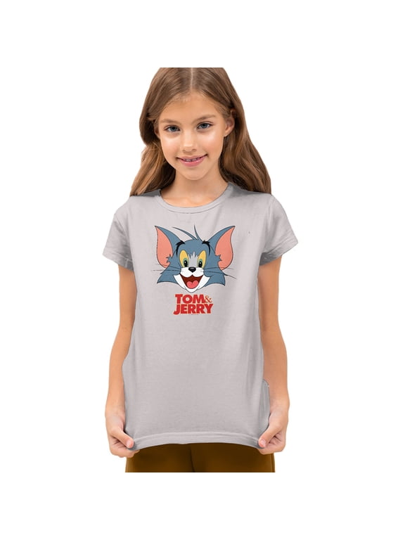 Tom And Jerry Movie Tom Head Kids T Shirt (Large) for Youth Toddler Boys and Girls, Silver