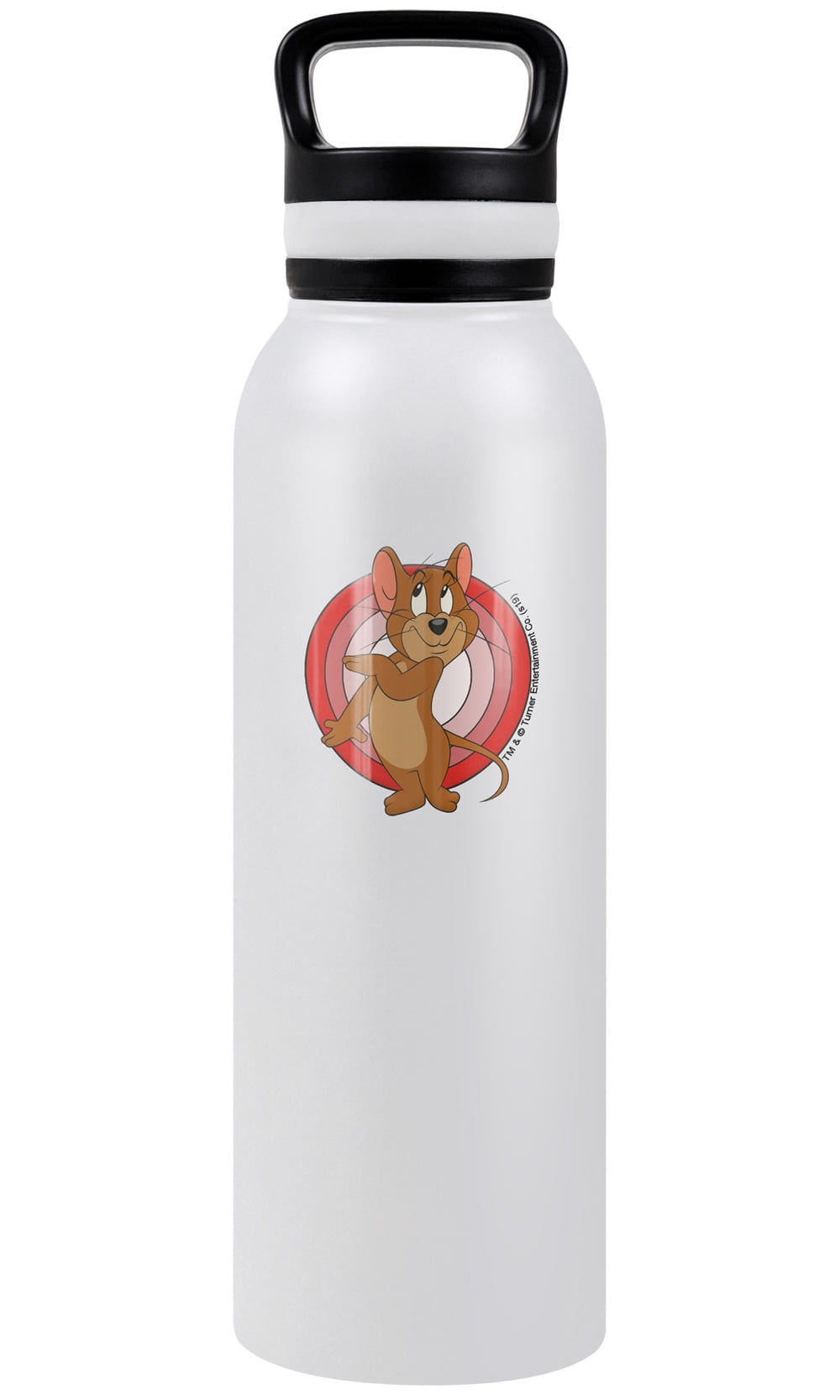 Tom And Jerry Official Jerry Character 24 oz Insulated Canteen Water Bottle, Leak Resistant, Vacuum Insulated Stainless Steel with Loop Cap, White