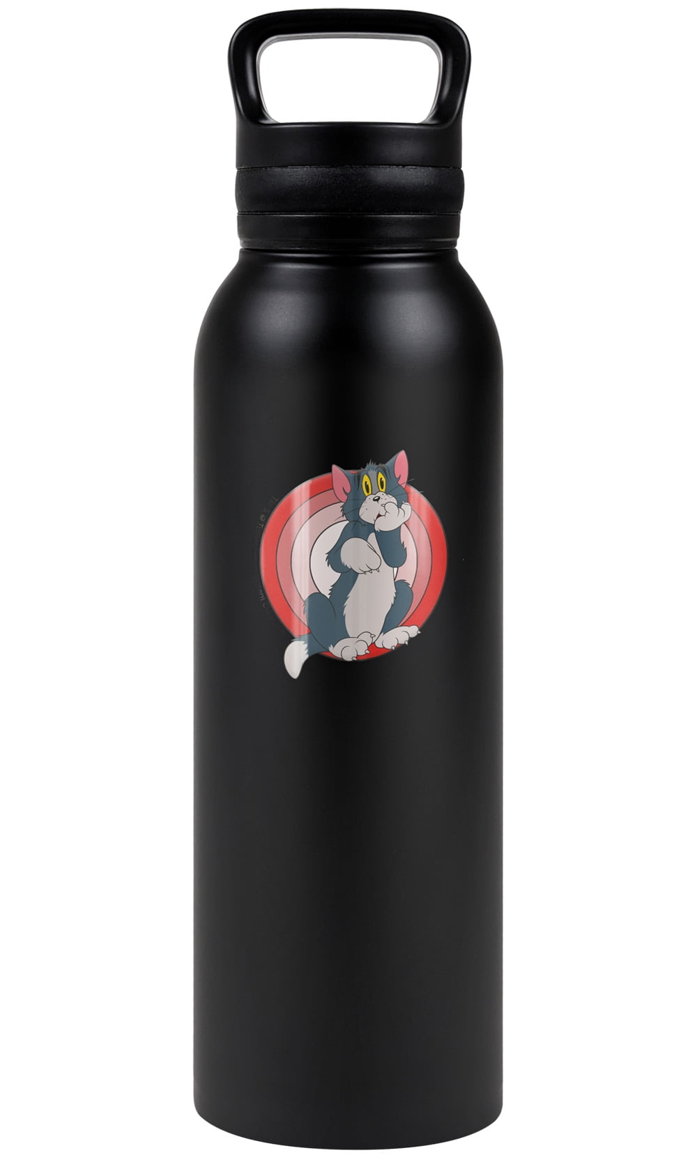 Tom And Jerry Official Tom Character 24 oz Insulated Canteen Water Bottle, Leak Resistant, Vacuum Insulated Stainless Steel with Loop Cap, Black