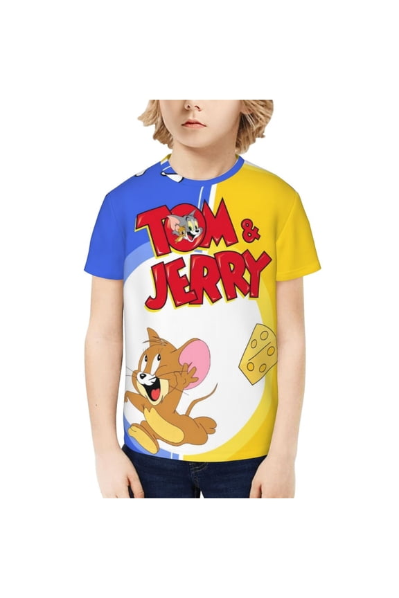 Tom And Jerry Teenage T-Shirt Kids 3D Print Graphic Shirts Summer Round Neck Short Sleeve Funny Cartoon Casual Top Tees for Youth Boys Girls