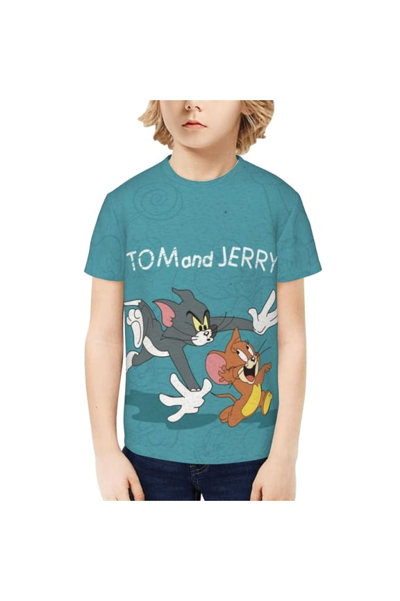 Tom And Jerry Teenage T-Shirt Kids 3D Print Graphic Shirts Summer Round Neck Short Sleeve Funny Cartoon Casual Top Tees for Youth Boys Girls