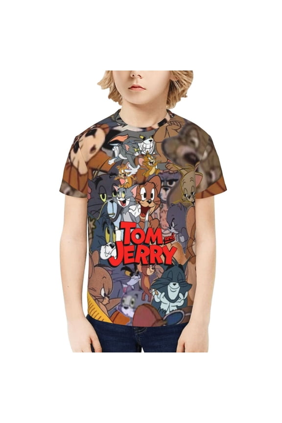 Tom And Jerry Teenage T-Shirt Kids 3D Print Graphic Shirts Summer Round Neck Short Sleeve Funny Cartoon Casual Top Tees for Youth Boys Girls