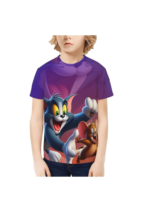 Tom And Jerry Teenage T-Shirt Kids 3D Print Graphic Shirts Summer Round Neck Short Sleeve Funny Cartoon Casual Top Tees for Youth Boys Girls