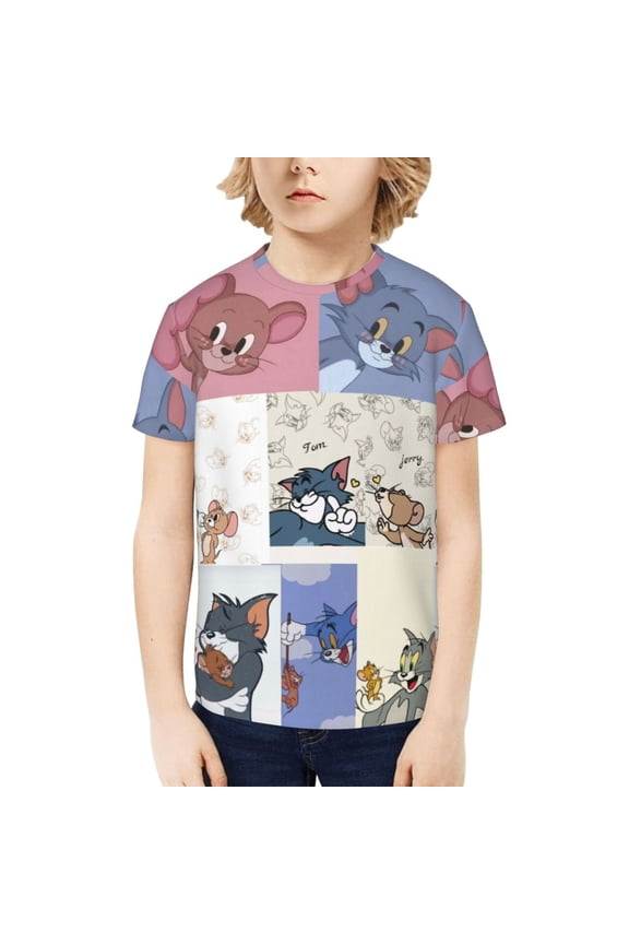 Tom And Jerry Teenage T-Shirt Kids 3D Print Graphic Shirts Summer Round Neck Short Sleeve Funny Cartoon Casual Top Tees for Youth Boys Girls
