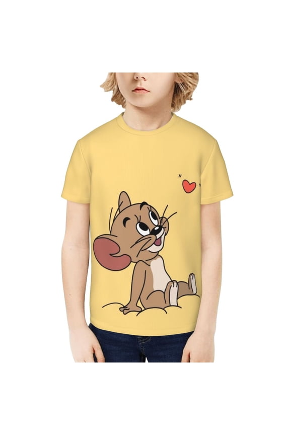 Tom And Jerry Teenage T-Shirt Kids 3D Print Graphic Shirts Summer Round Neck Short Sleeve Funny Cartoon Casual Top Tees for Youth Boys Girls