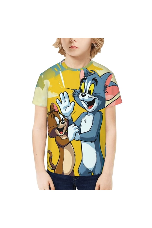 Tom And Jerry Teenage T-Shirt Kids 3D Print Graphic Shirts Summer Round Neck Short Sleeve Funny Cartoon Casual Top Tees for Youth Boys Girls