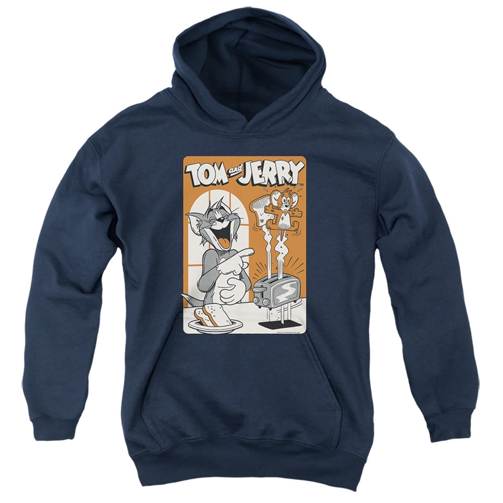 Tom And Jerry Toast Kids Pull Over Hoodie Small for Youth Boys and Girls Navy
