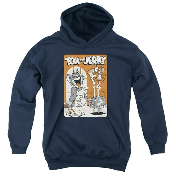 Tom And Jerry Toast! Kids Pull-Over Hoodie (X-Large) for Youth Boys and Girls, Navy
