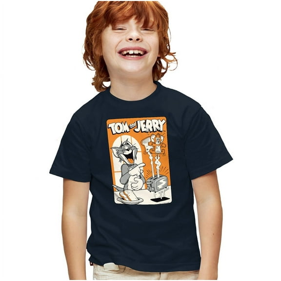 Tom And Jerry Toast! Kids T Shirt (X-Large) for Youth Toddler Boys and Girls, Navy
