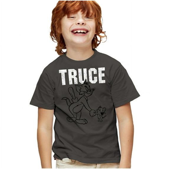 Tom And Jerry Truce Kids T Shirt (Small) for Youth Toddler Boys and Girls, Charcoal