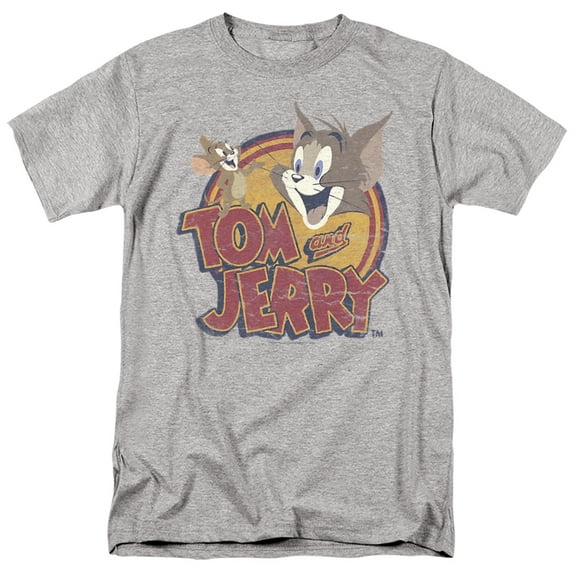 Tom And Jerry Water Damaged Unisex Adult T Shirt, Athletic Heather, Medium