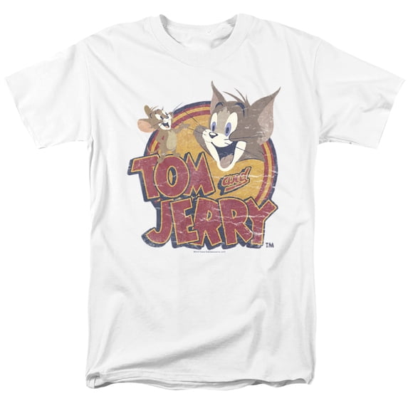 Tom And Jerry Water Damaged Unisex Adult T Shirt, White, 6X-Large