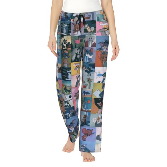 Tom And Jerry Women's Pajama Pants, Cartoon Ultra Soft Comfy Lounge Bottoms, Casual Sleep Pj Pants Sleepwear With Pockets Drawstring