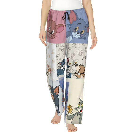Tom And Jerry Women's Pajama Pants, Cartoon Ultra Soft Comfy Lounge Bottoms, Casual Sleep Pj Pants Sleepwear With Pockets Drawstring