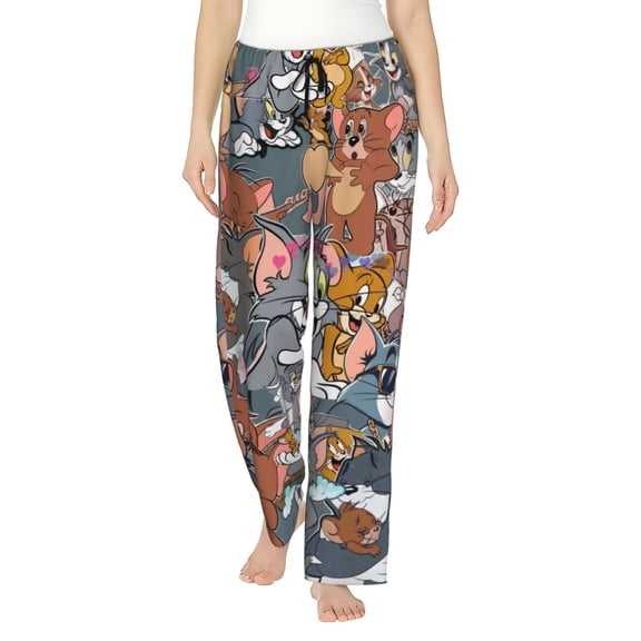 Tom And Jerry Women's Pajama Pants, Cartoon Ultra Soft Comfy Lounge Bottoms, Casual Sleep Pj Pants Sleepwear With Pockets Drawstring