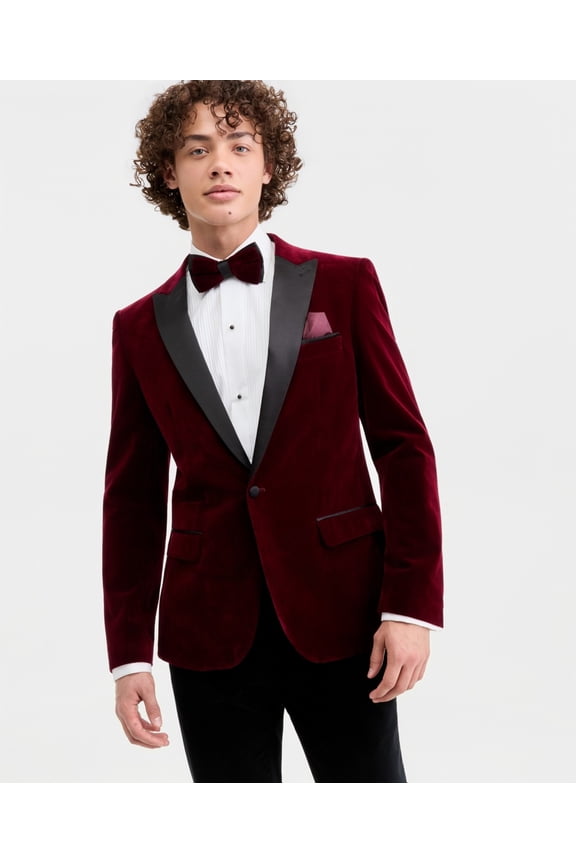 Mens Slim fit Sport Coat Velvet Evening Jacket 42 R Red Solid