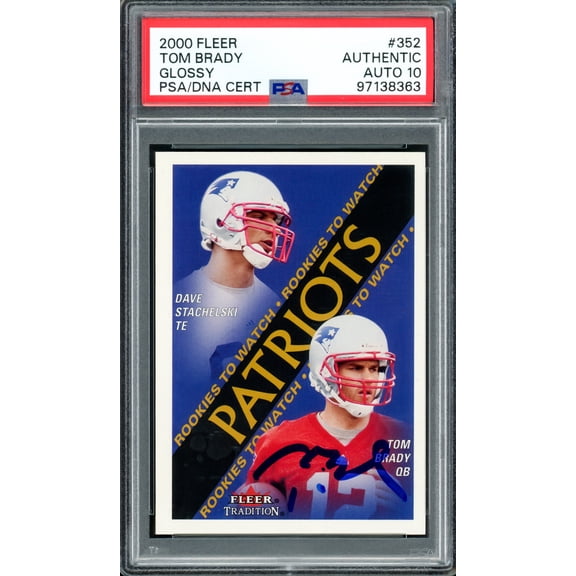 Tom Brady Autographed 2000 Fleer Glossy Rookie Card #352 New England Patriots Auto Grade Gem Mint 10 PSA/DNA #97138363