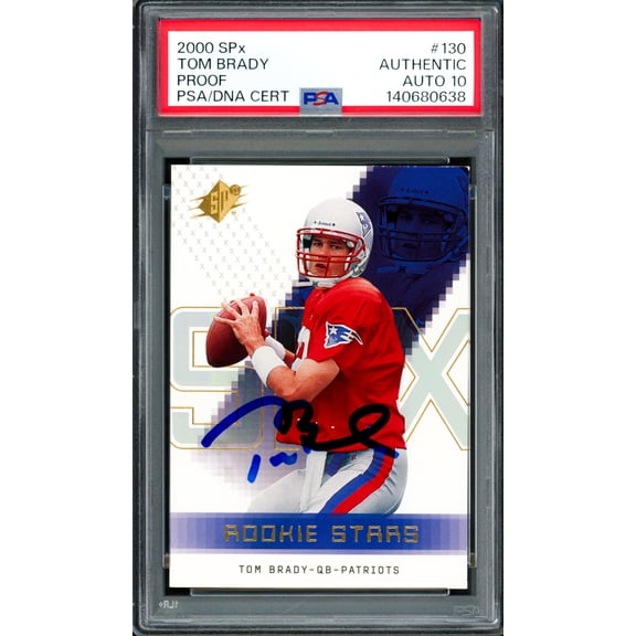 Tom Brady Autographed 2000 Upper Deck SPx Rookie Card #130 New England Patriots Auto Grade Gem Mint 10 PSA/DNA #140680638