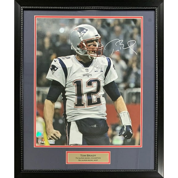 Tom Brady Autographed New England Patriots Signed 16x20 Football Framed Photo Fanatics COA