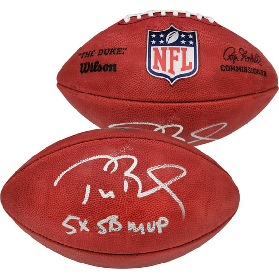 Tom Brady Autographed Official NFL Leather Football New England Patriots "5x SB MVP" Fanatics Holo 202366
