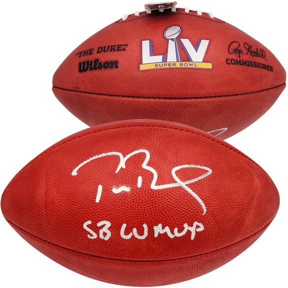 Tom Brady Autographed Official NFL Leather Super Bowl LV Logo Football "SB LV MVP" Fanatics Holo #AA0104060