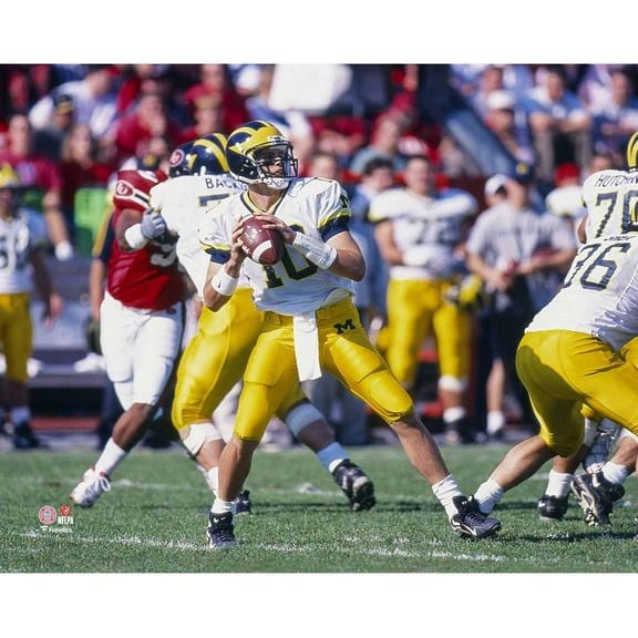 Tom Brady Michigan Wolverines White Jersey Looking to Pass Downfield Photograph