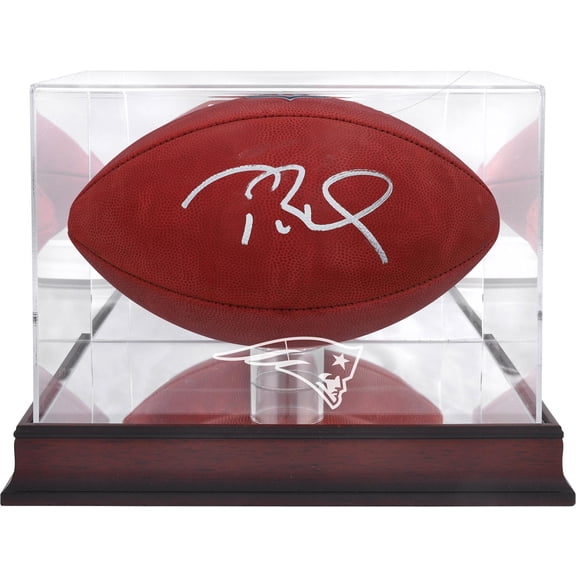 Tom Brady New England Patriots Autographed Duke Game Football with Mahogany Team Logo Football Display Case - Fanatics Authentic Certified